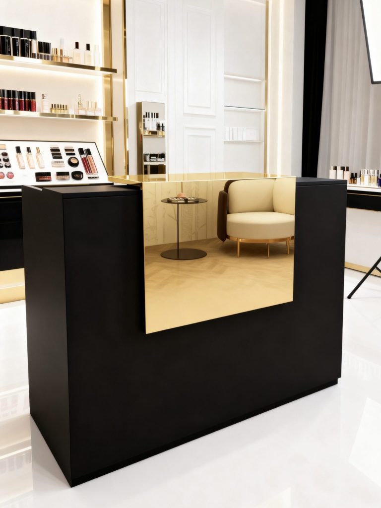 Empfangstheke für Friseursalon mit modernem Design und stilvoller Front